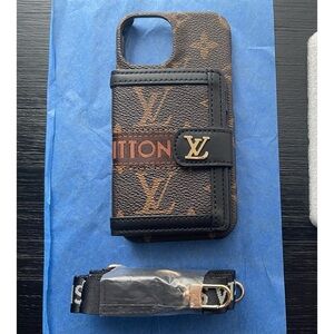 iPhone 15 normal crossbody-wallet Brown and Black Phone Case.